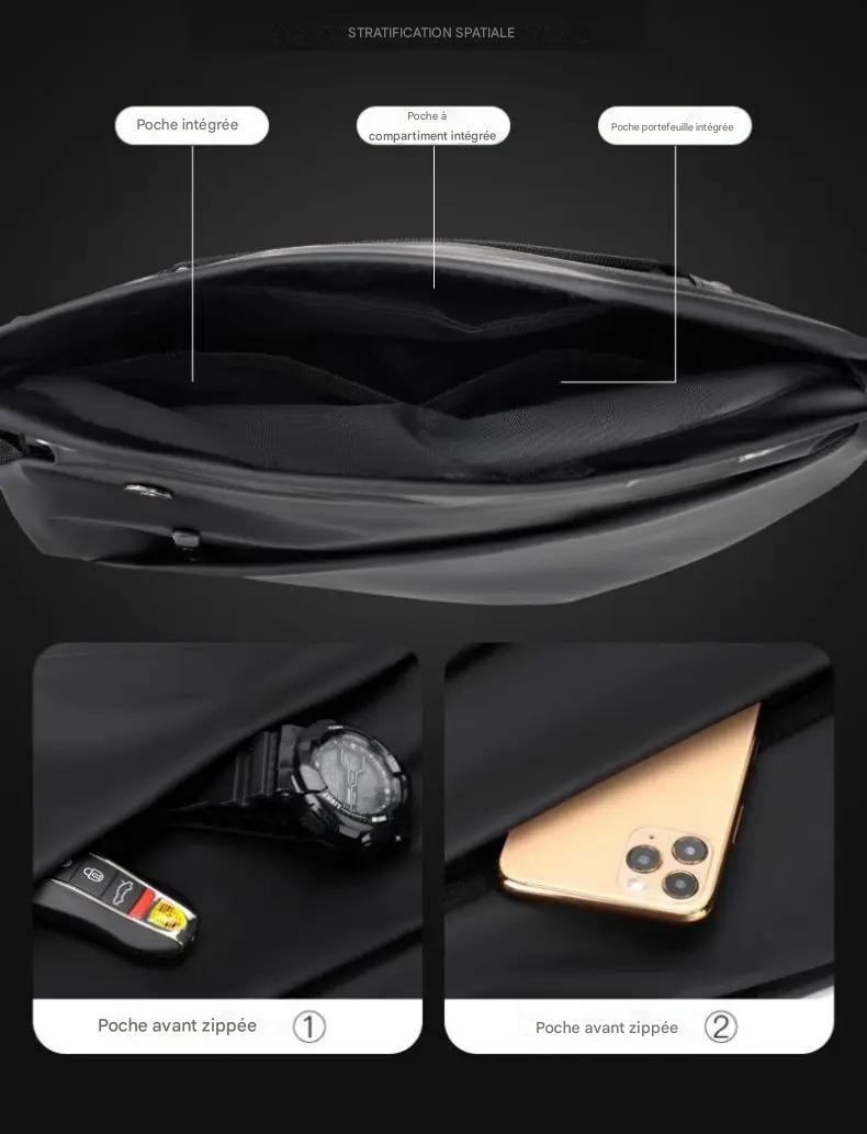 Sac de poitrine de voyage de grande capacité pour hommes, sac à bandoulière en cuir imperméable et Ultra léger